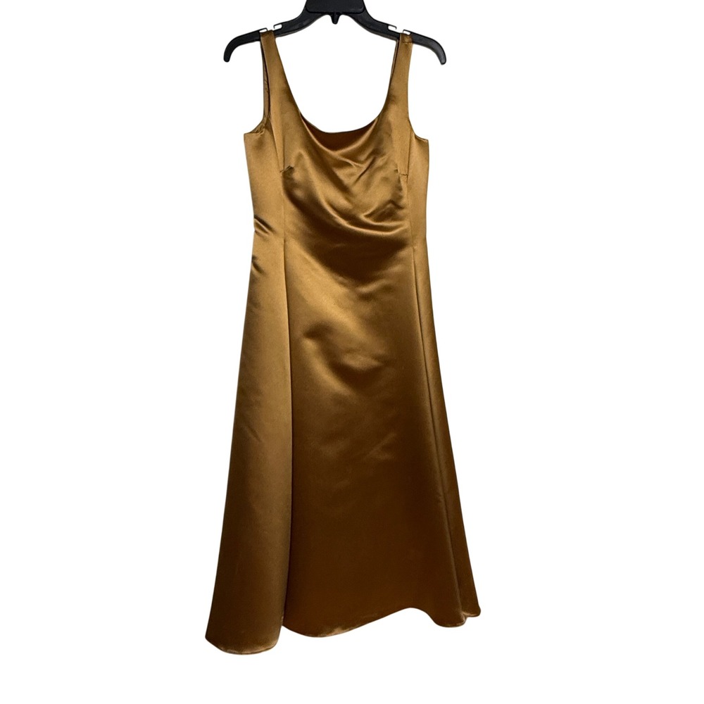 Lauren Ralph Lauren Cocktail Dress Women 6 Gold Satin Midi Scoop Neck Sleeveless